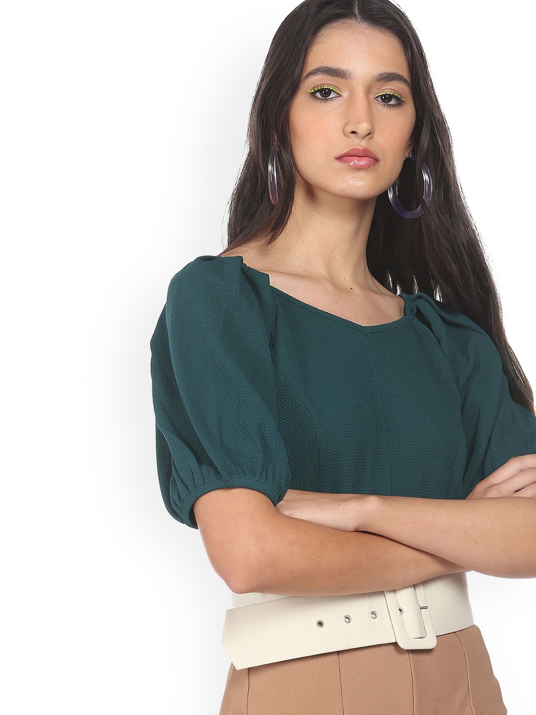 

Sugr Women Green Solid Knit Top