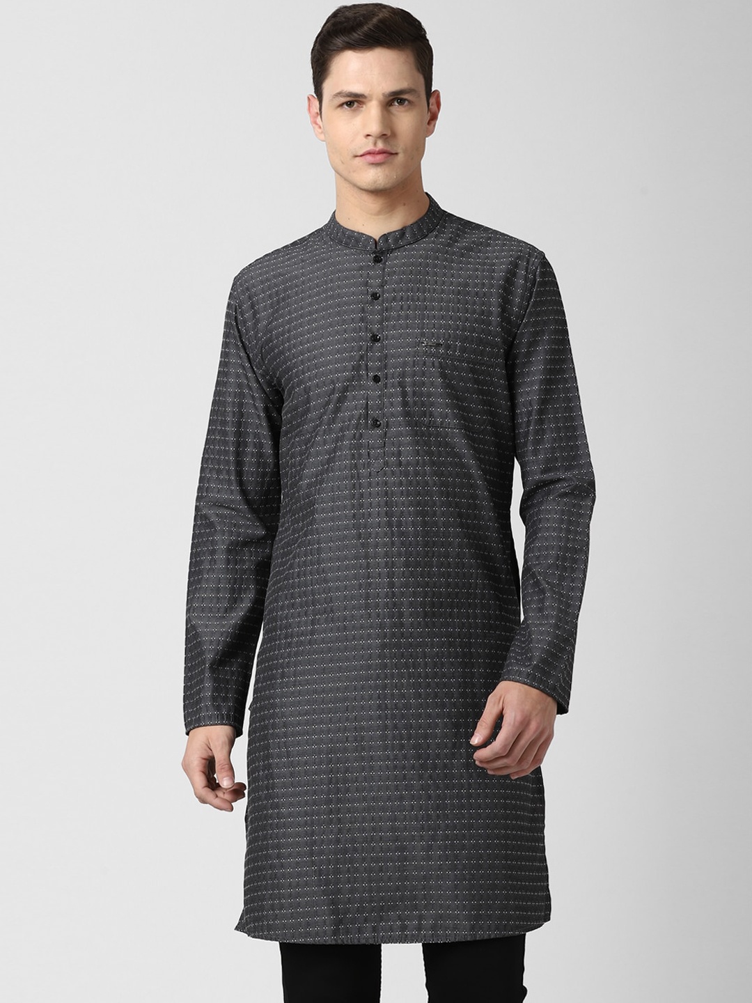 

Peter England Men Charcoal Grey Woven Design Kurta