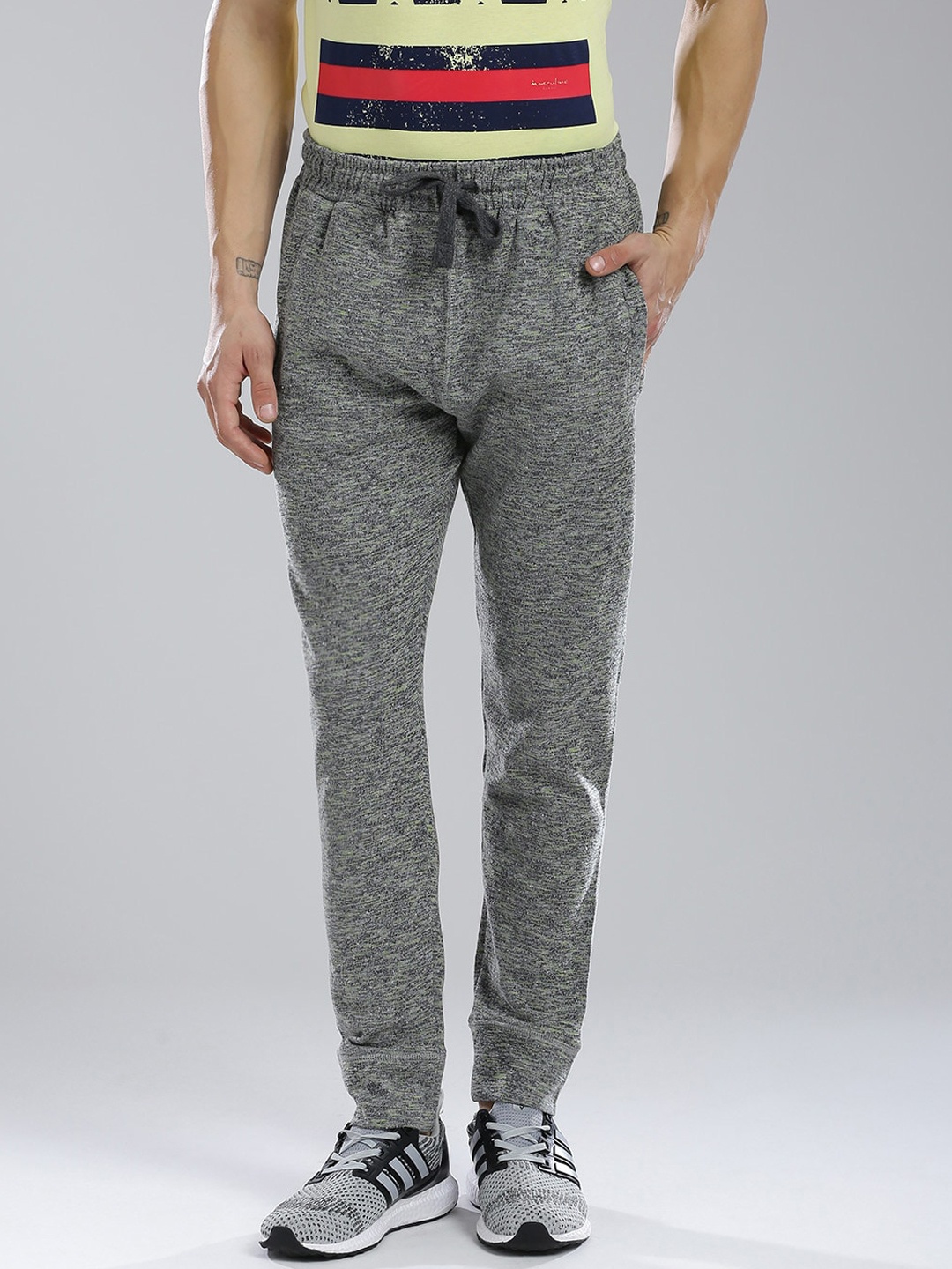 

Masculino Latino Men Grey Melange Solid Pure Cotton Track Pants
