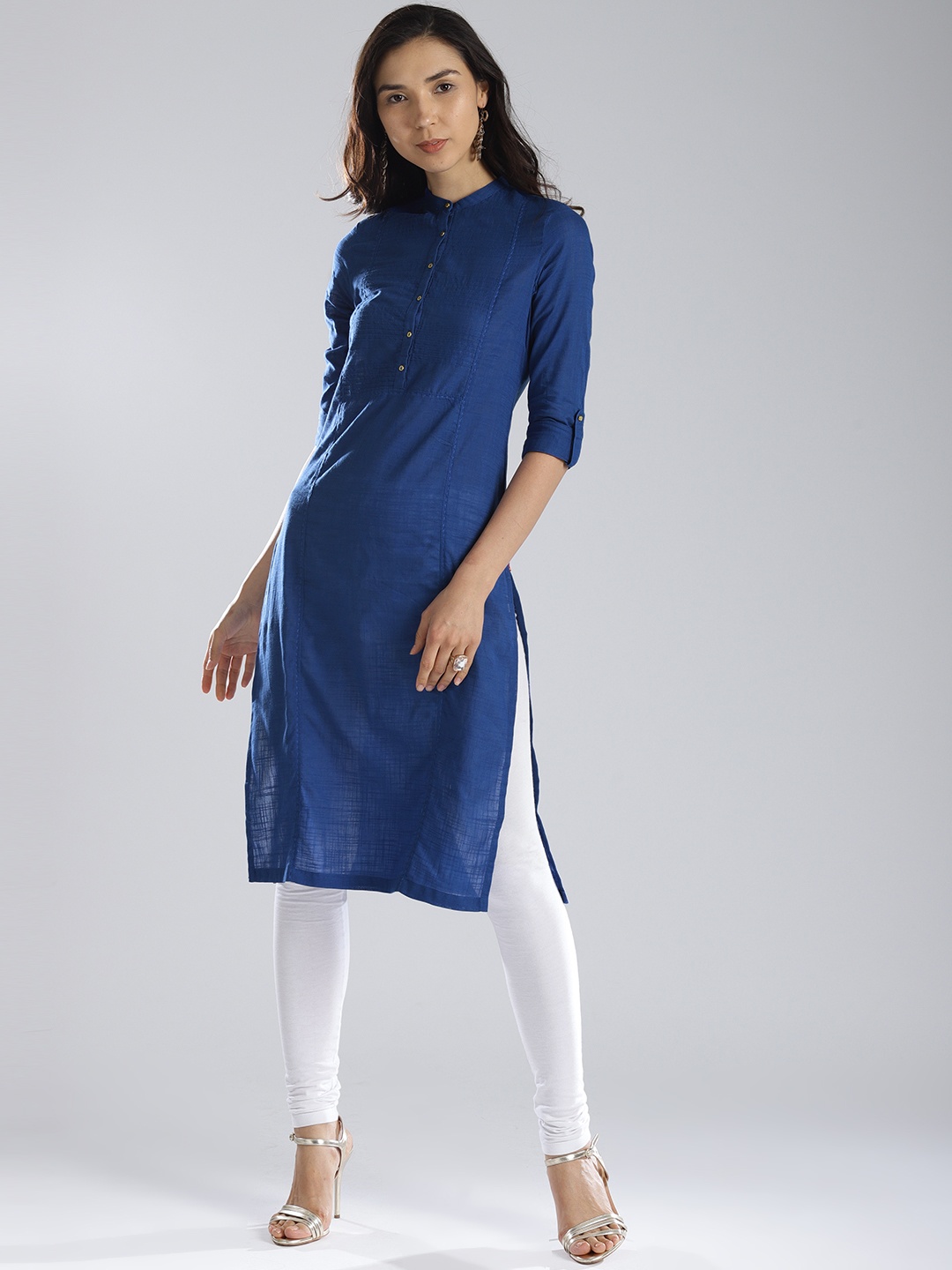 

W Women Blue Solid Pathani Kurta with Tucks