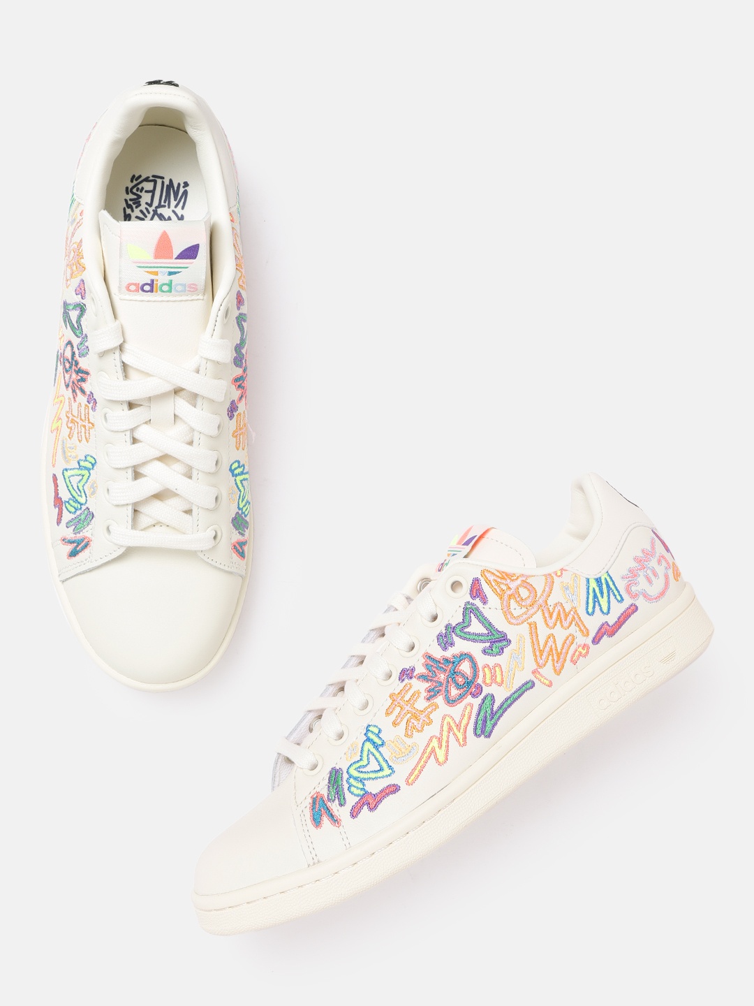

ADIDAS Originals Unisex Off-White & Orange Embroidered Leather Stan Smith Pride Sneakers