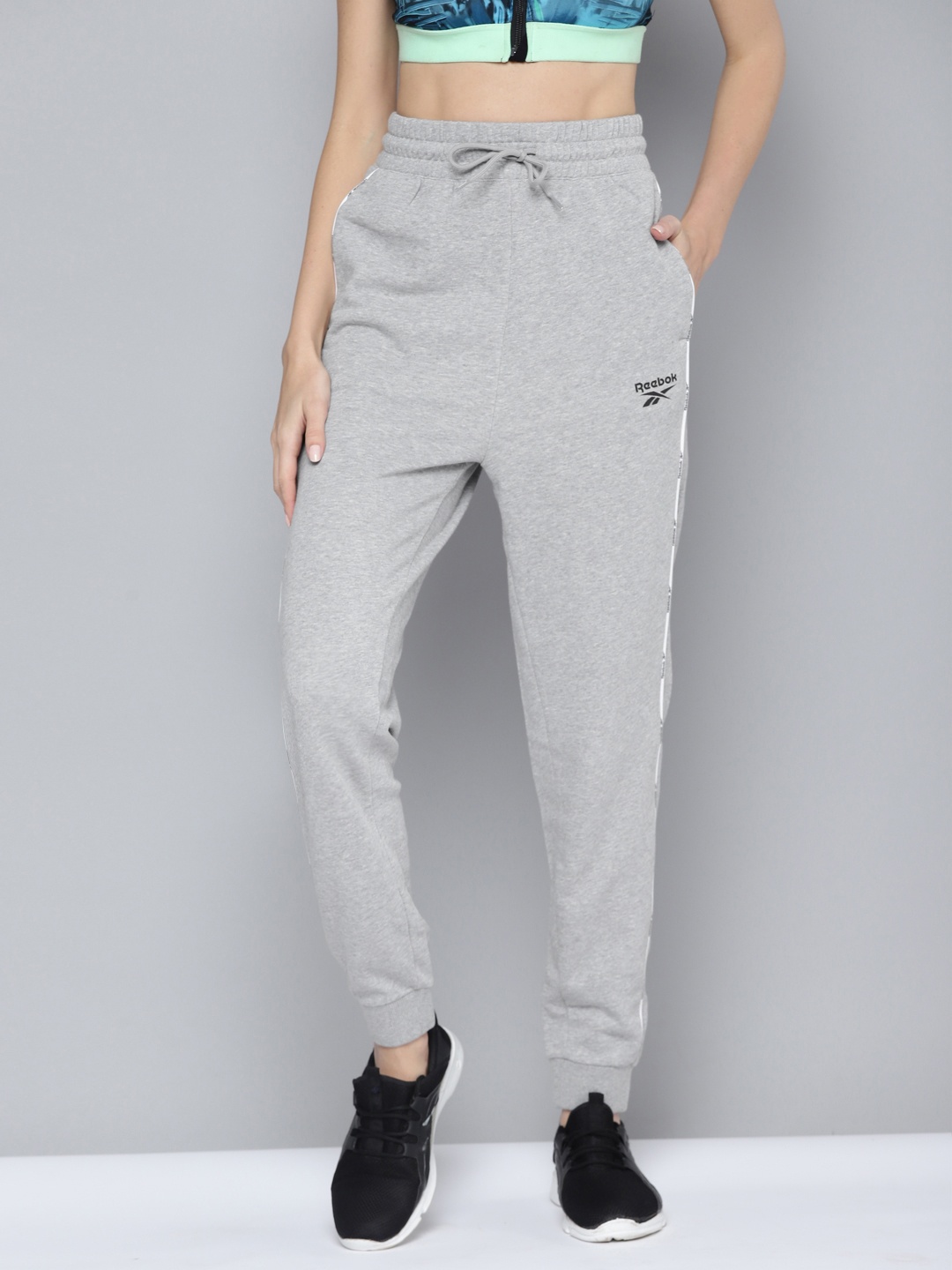 

Reebok Women Grey Melange Piping Pack Solid Training Joggers