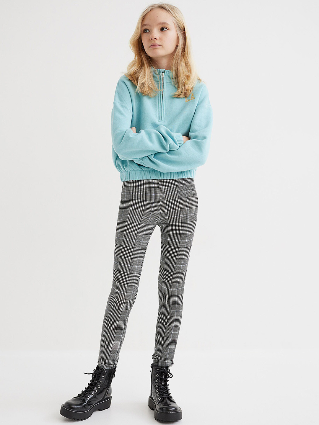 

H&M Girls Black & White Checked Leggings