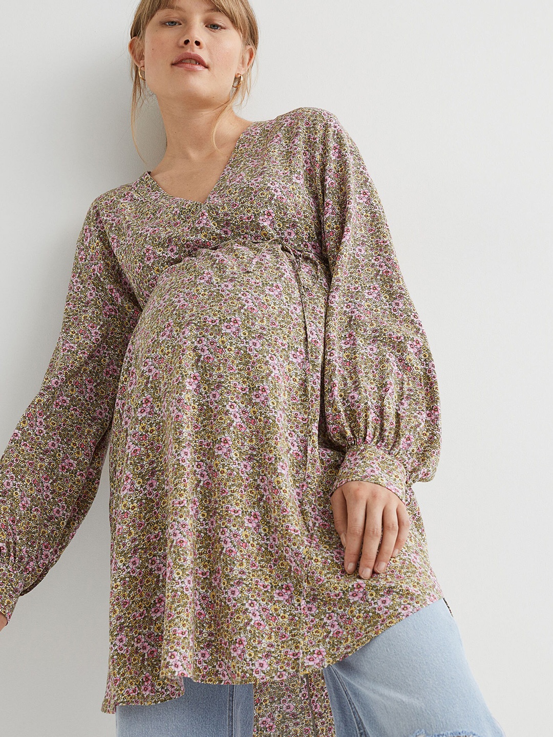 

H&M MAMA Yellow & Pink Printed Tie-Belt Tunic