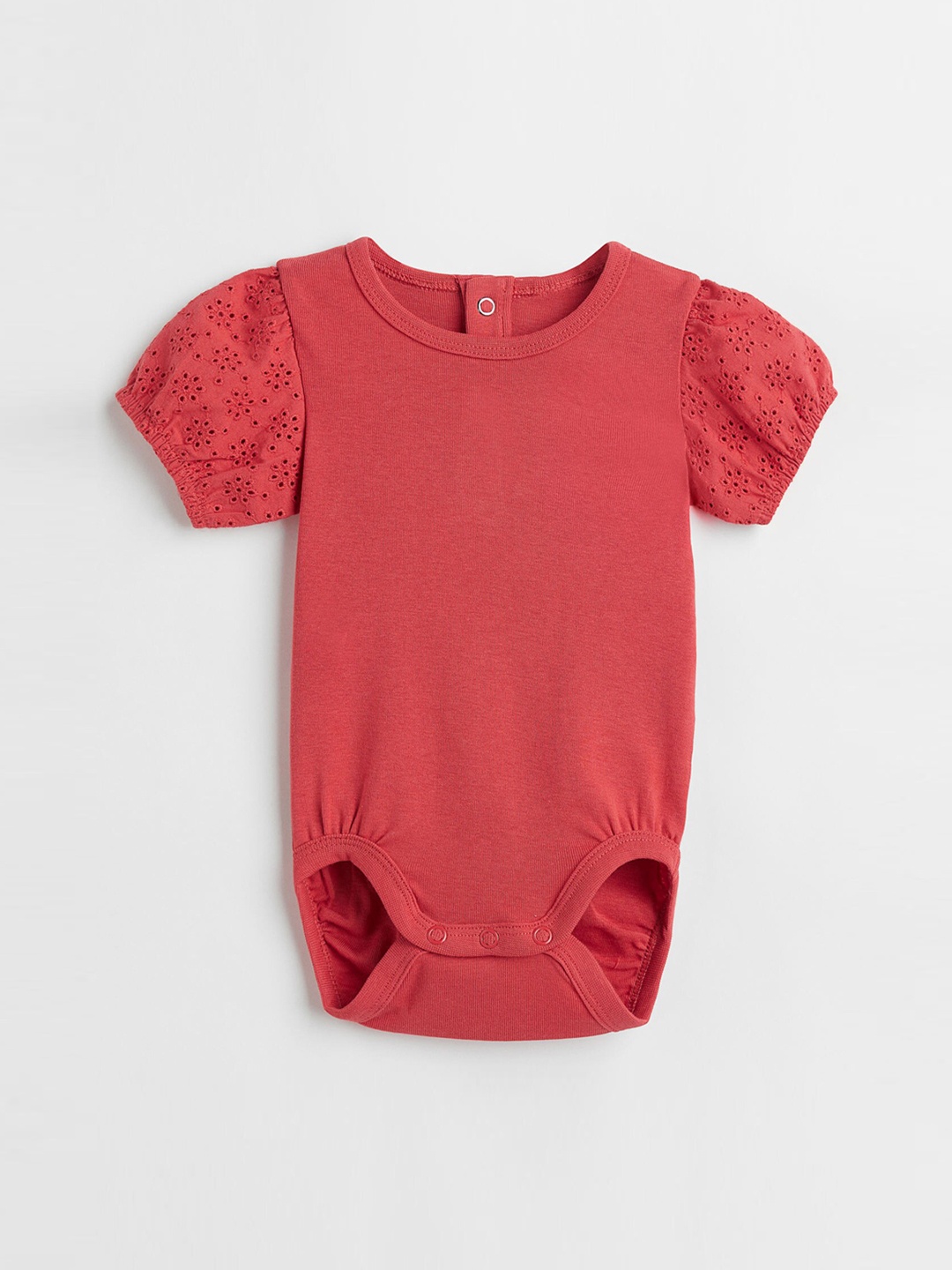 

H&M Infant Boys Red Pure Cotton Broderie Anglaise-Detail Bodysuit