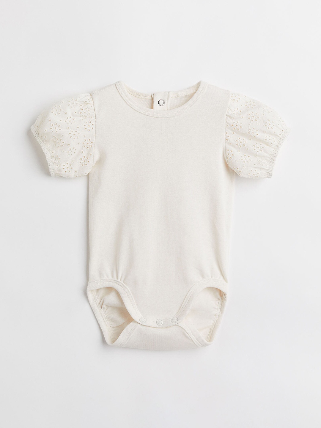 

H&M Infant Boys White Pure Cotton Broderie Anglaise-Detail Bodysuit