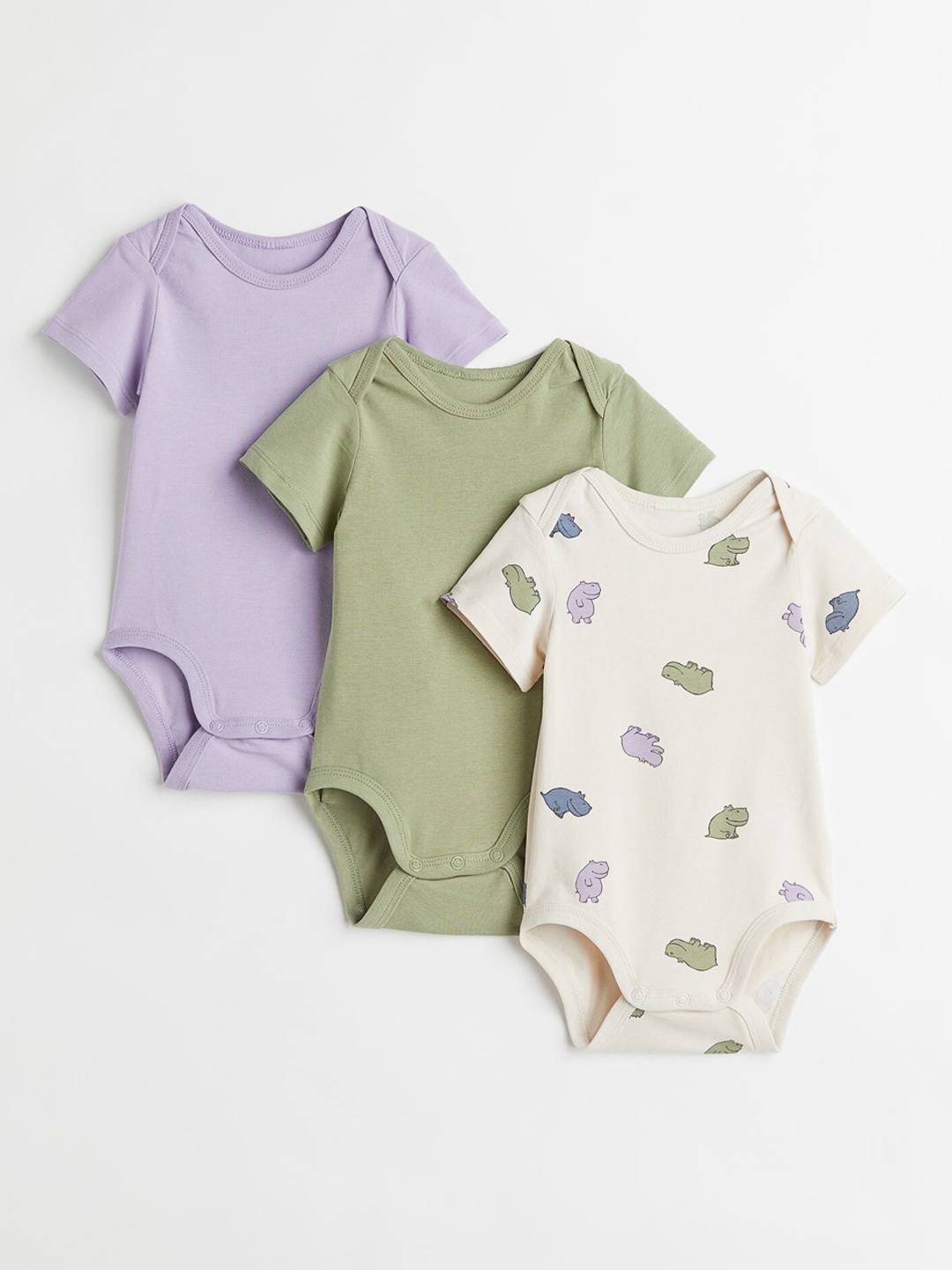 

H&M Infant Boys 3-Pack Short-Sleeved Bodysuits, Beige