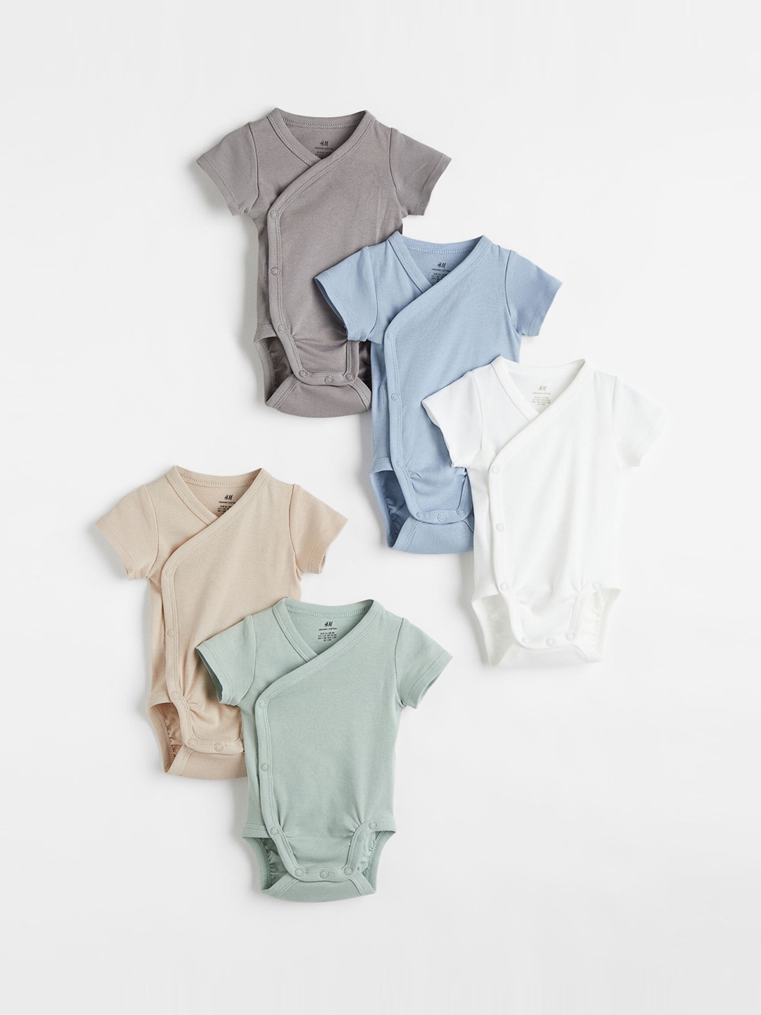 

H&M Girls 5-Pack Cotton Bodysuits, Beige