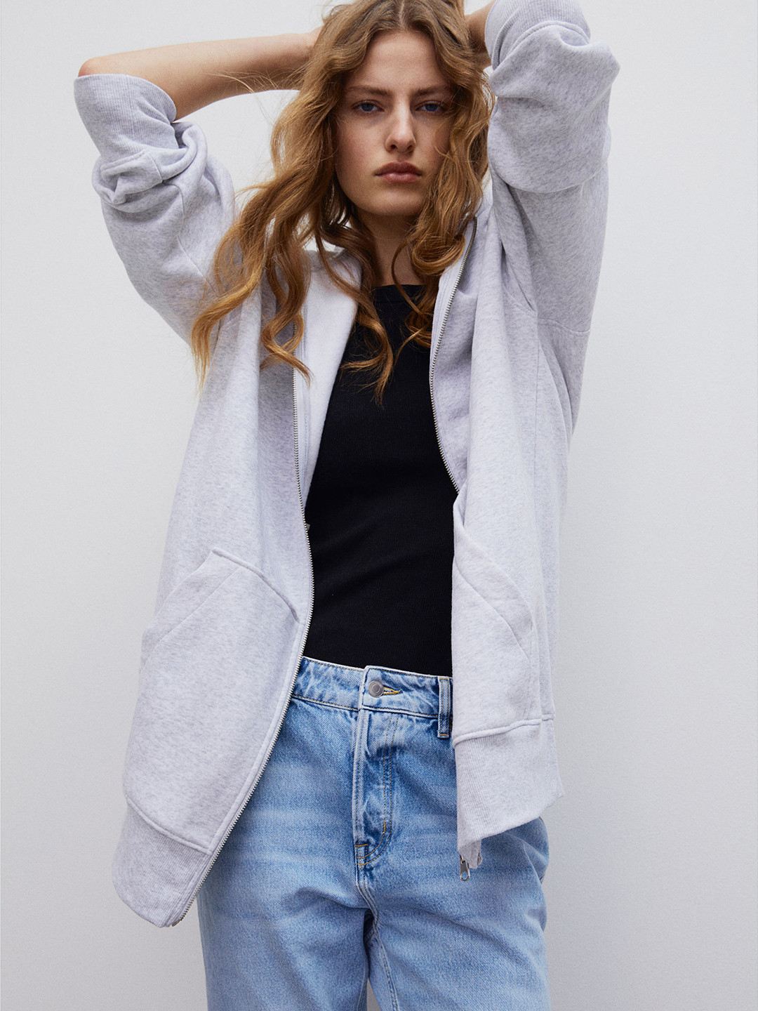 

H&M Women Grey Solid Oversized Zip-Through Hoodie