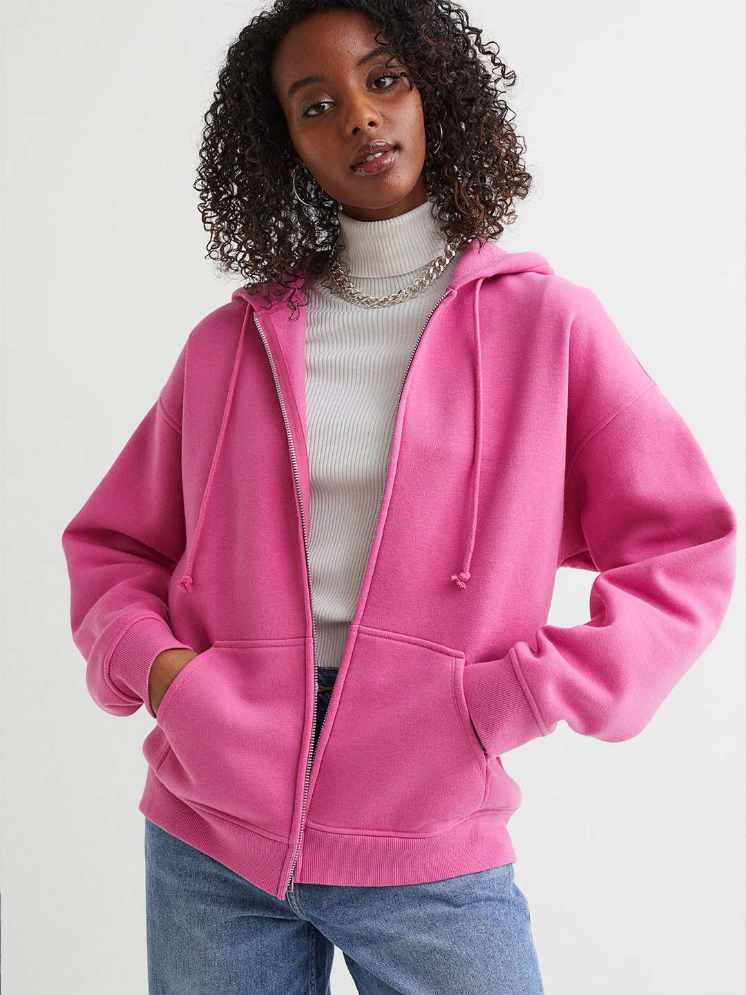 

H&M Women Pink Oversized Zip-through Hoodie