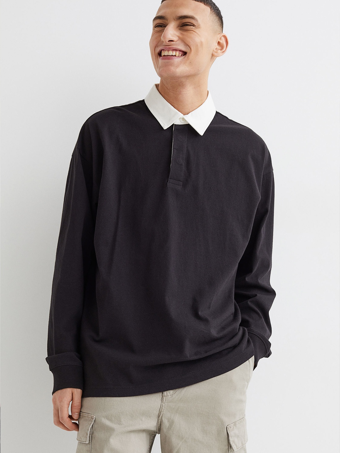 

H&M Men Black Oversized Fit Rugby Shirt