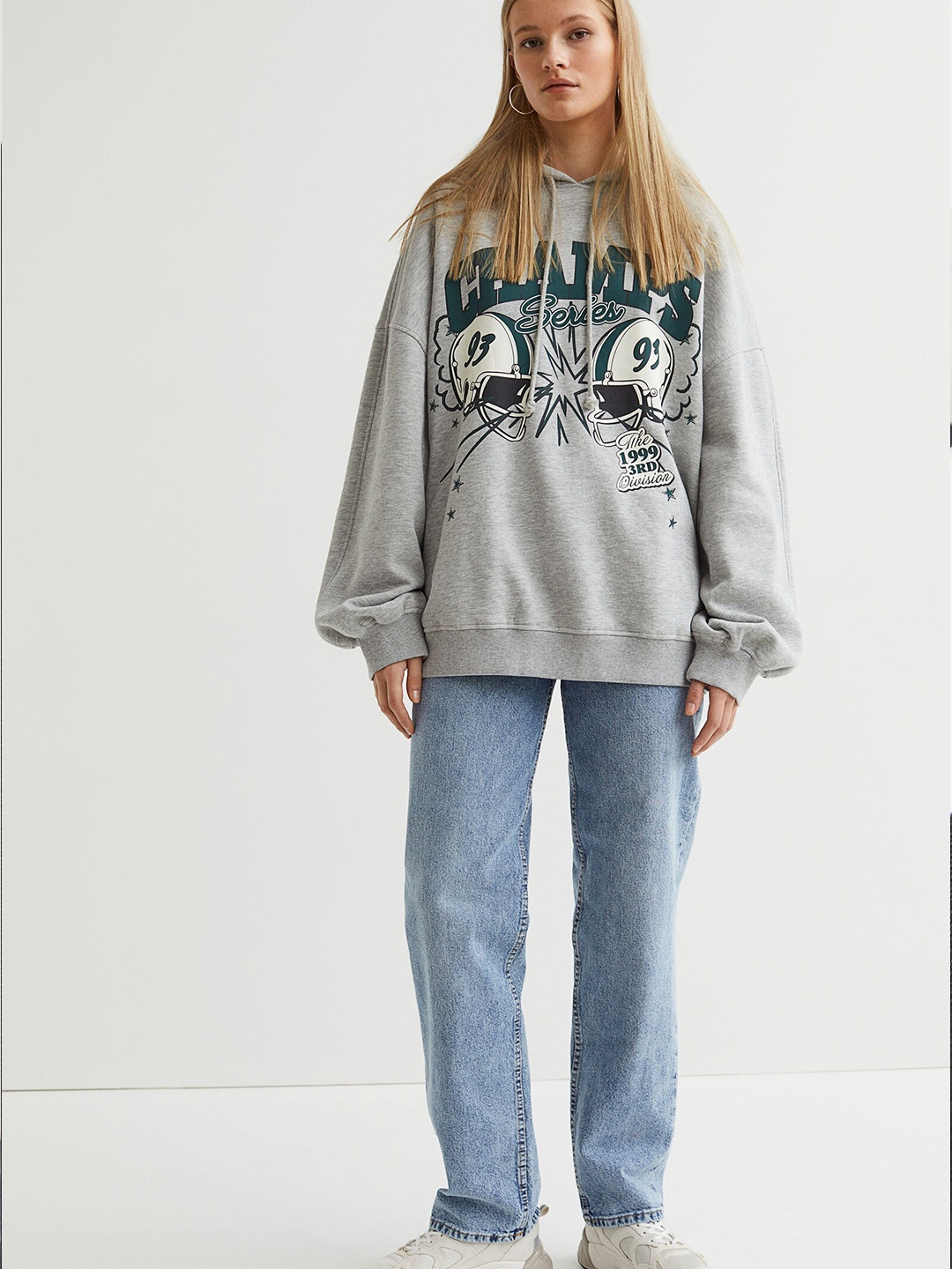 

H&M Women Grey Typography Printed Oversized Hoodie