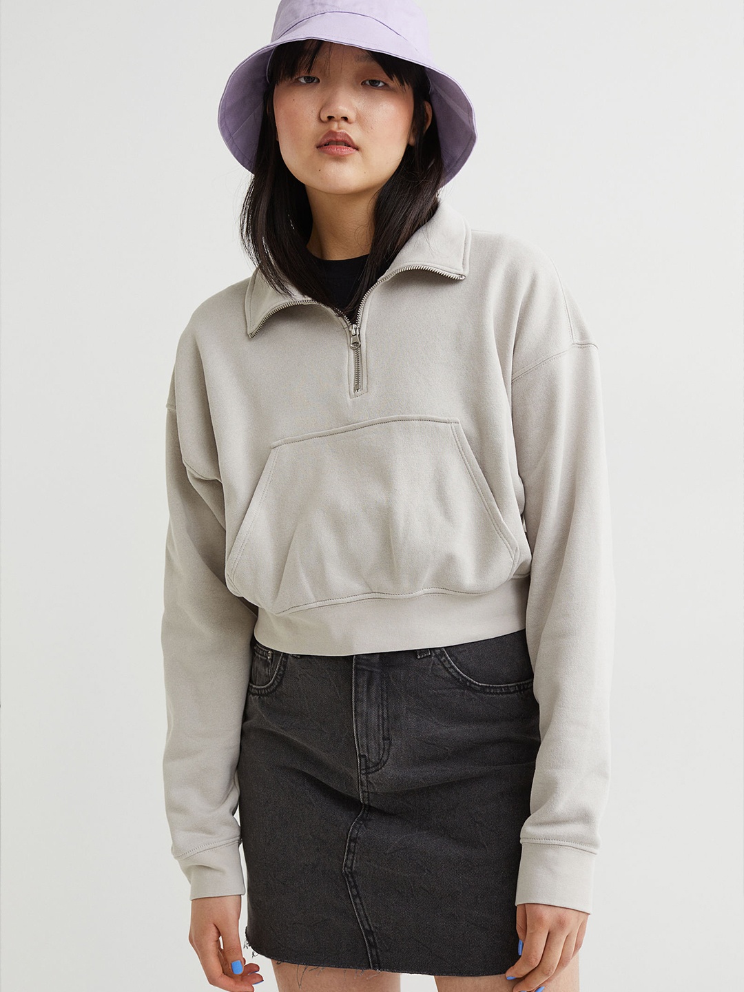 

H&M Women Beige Zip-Top Sweatshirt