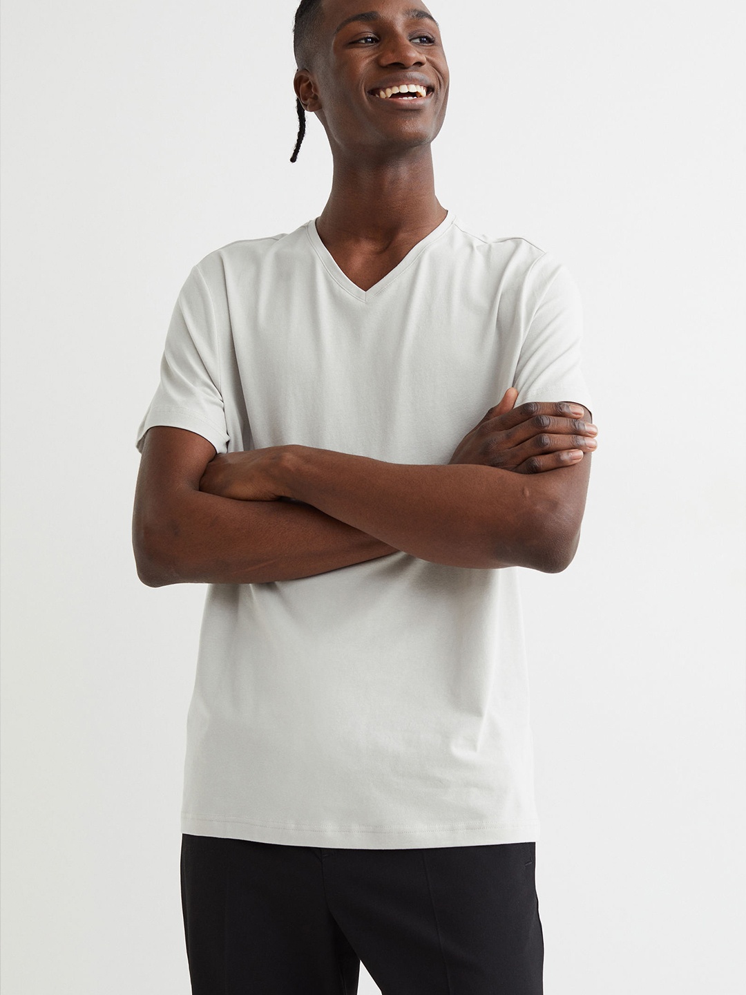 

H&M Men Beige Slim Fit V-neck T-shirt