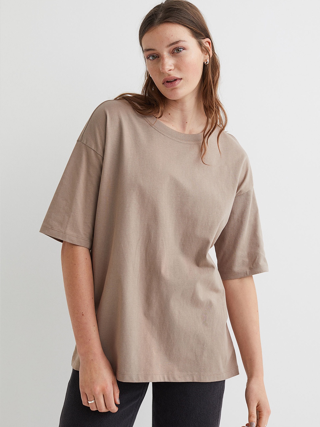 

H&M Women Beige Oversized T-shirt