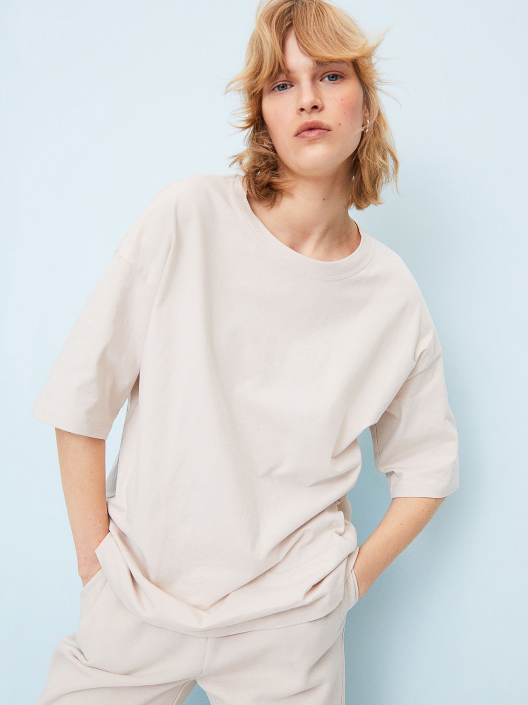 H&M Women Beige Oversized T-shirt