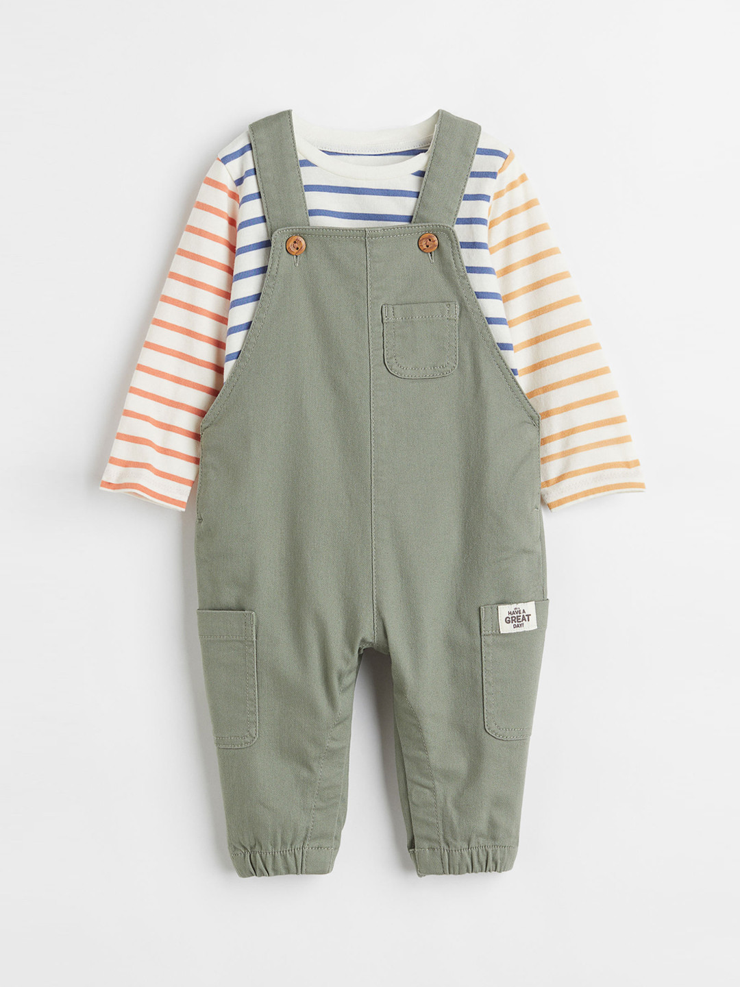 

H&M Boys Green Striped Cotton 2-Piece Set