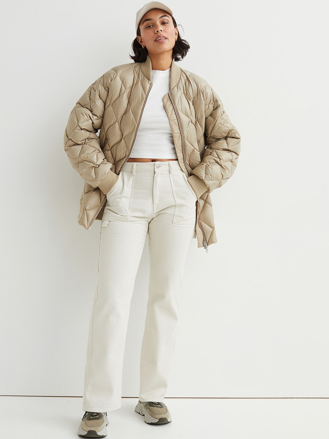 

H&M Women White Twill Utility Trousers