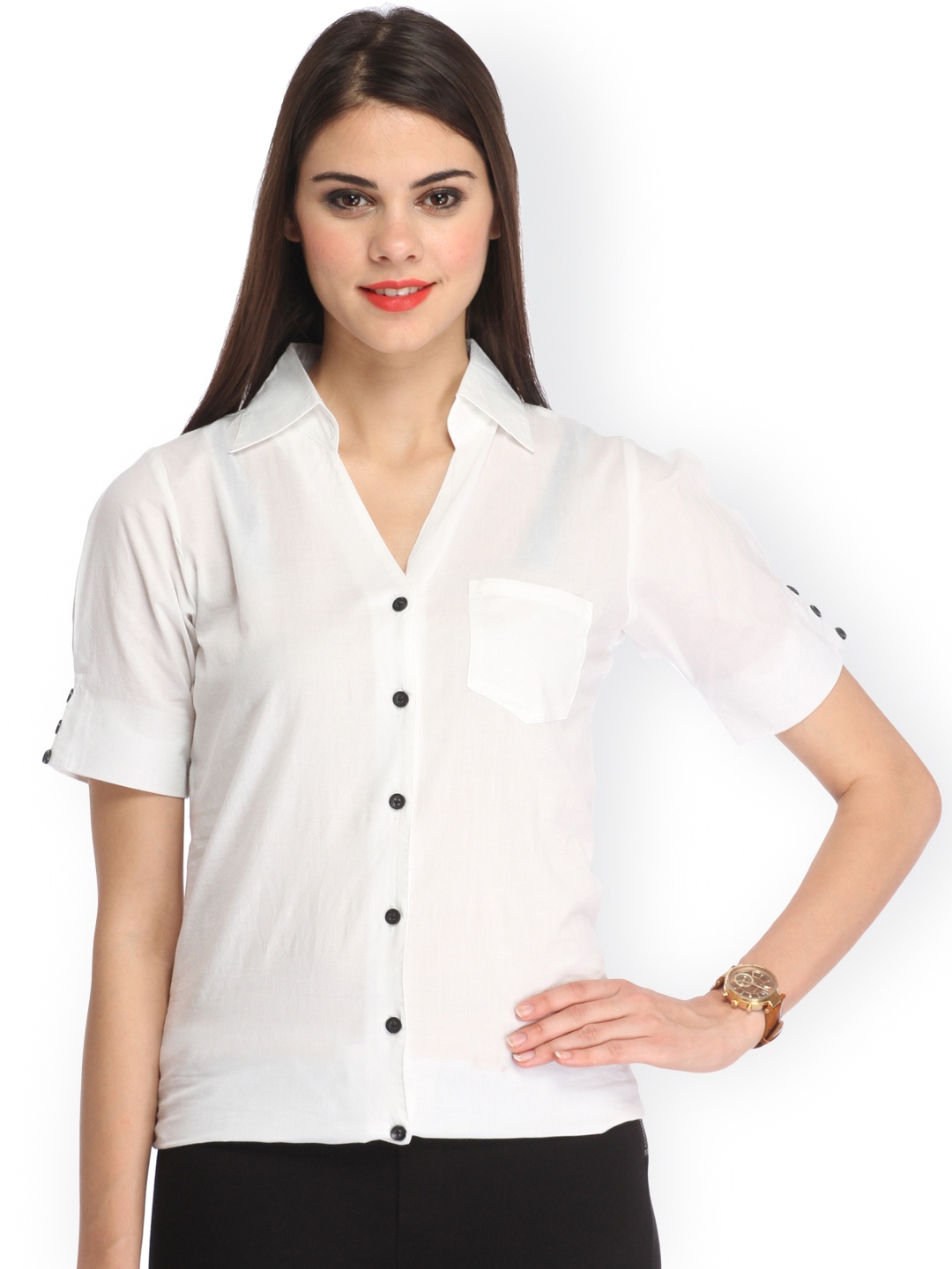 

Cation Women White Slim Fit Solid Semi Sheer Casual Shirt