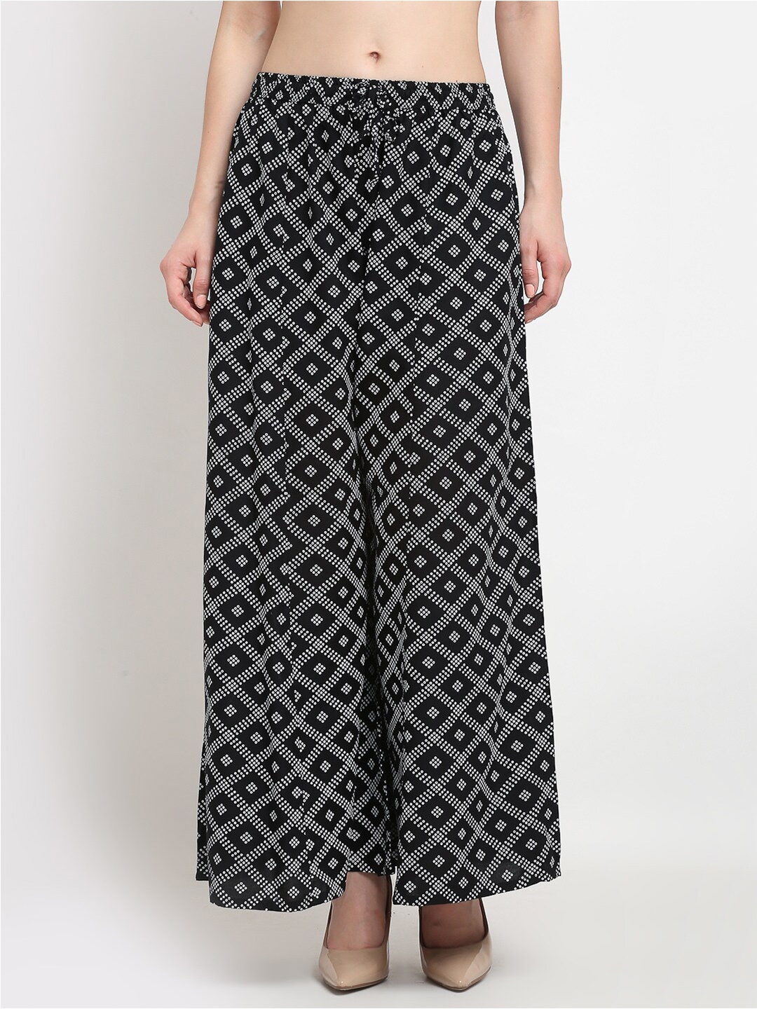 

Jinfo Women Black & White Printed Flared Ethnic Palazzos