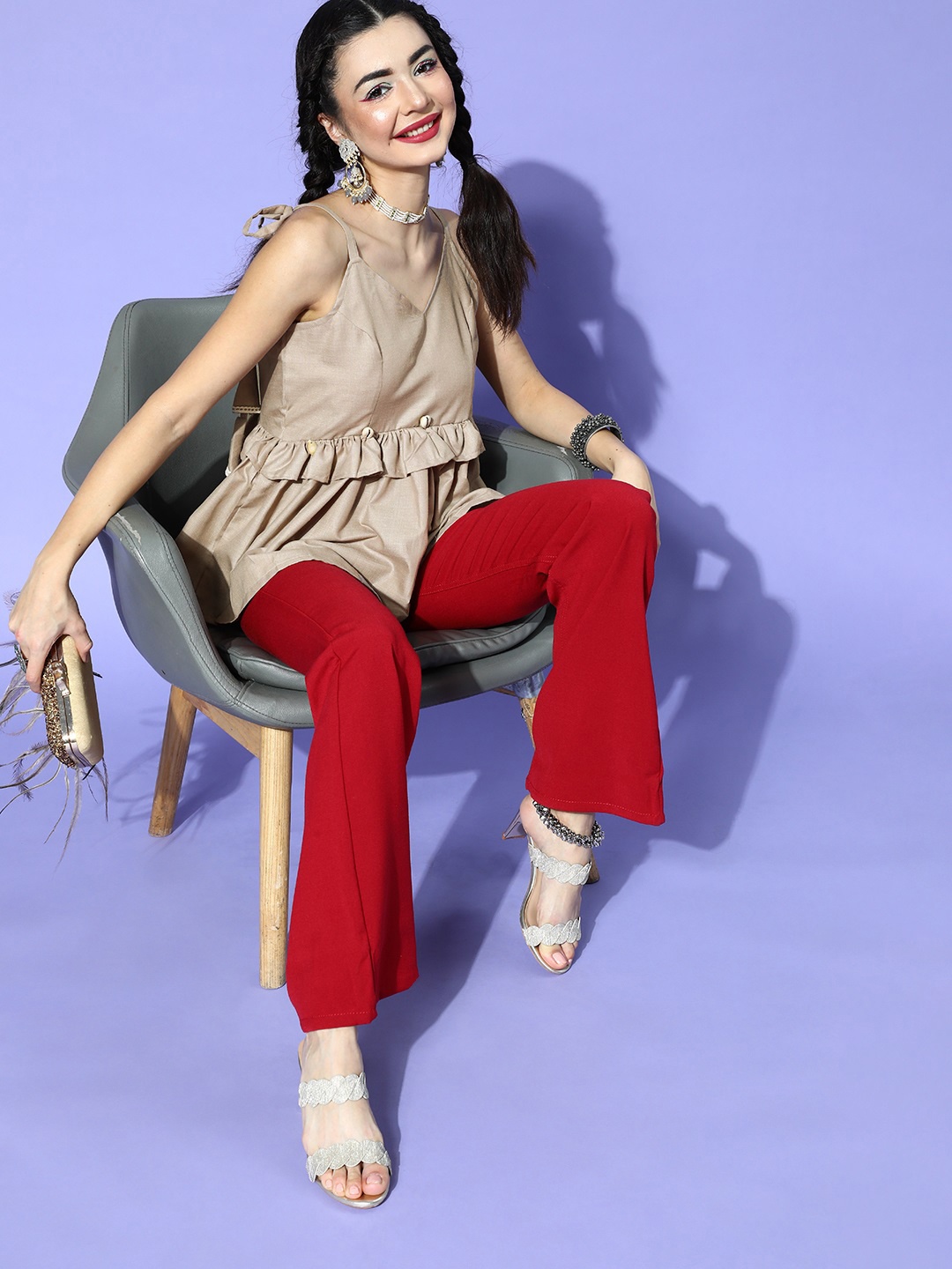 

Inddus Women Alluring Taupe Solid Ethnic Fusion Top