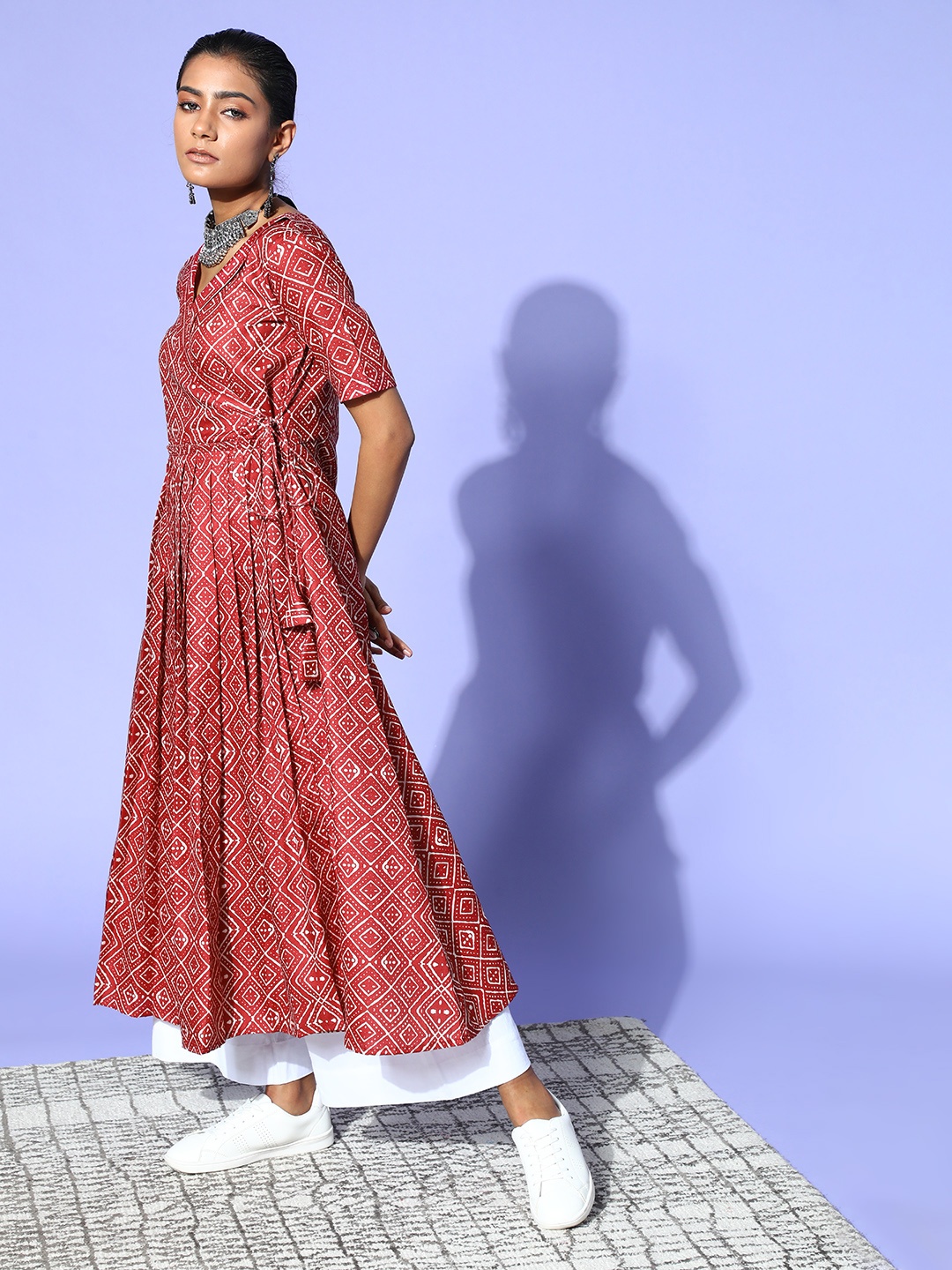 

Inddus Charming Maroon Cotton Swirling Volume Kurta