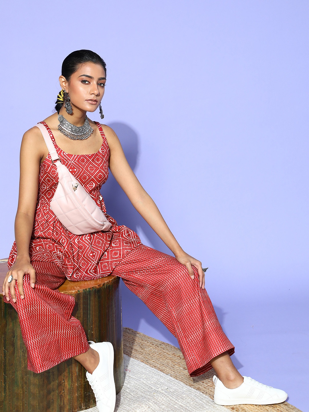 

Inddus Women Charming Maroon Printed Top with Palazzos