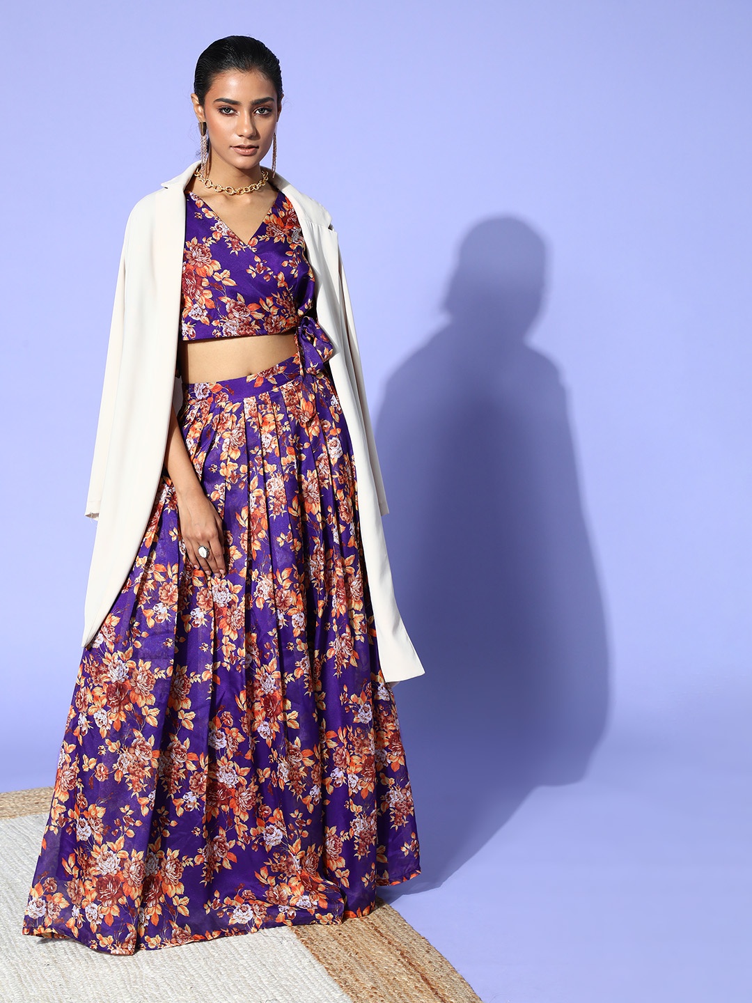

Inddus Women Stunning Blue Printed Top with Skirt
