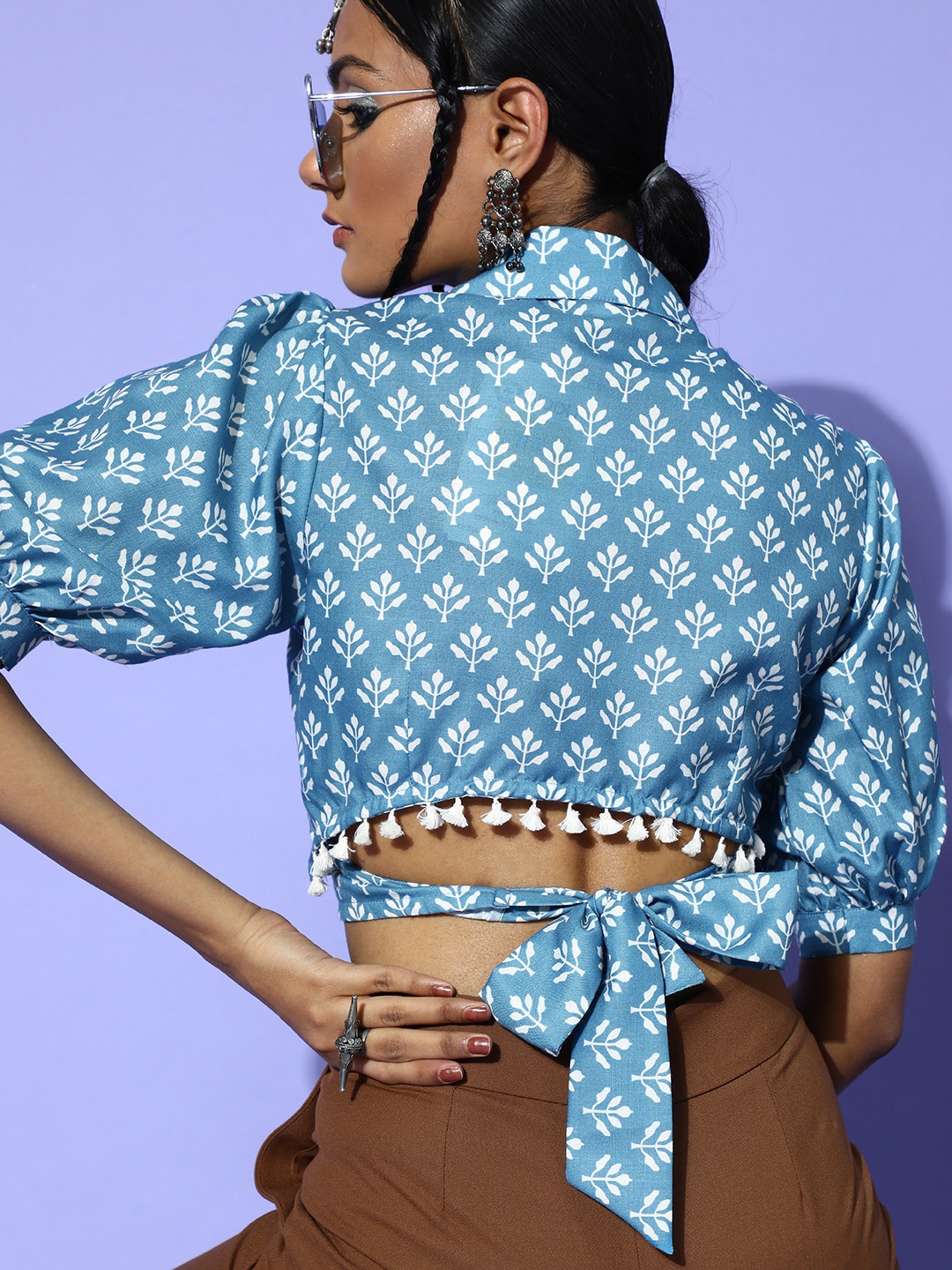 

Inddus Women Stunning Blue Floral Ethnic Fusion Top