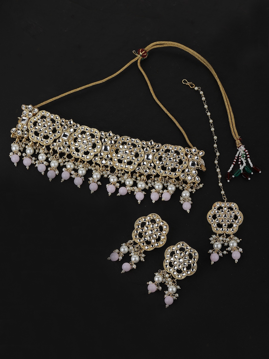 

KOLHA-BY CARLTON Off-White Gold-Plated Kundan-Studded & Beaded Jewellery Set