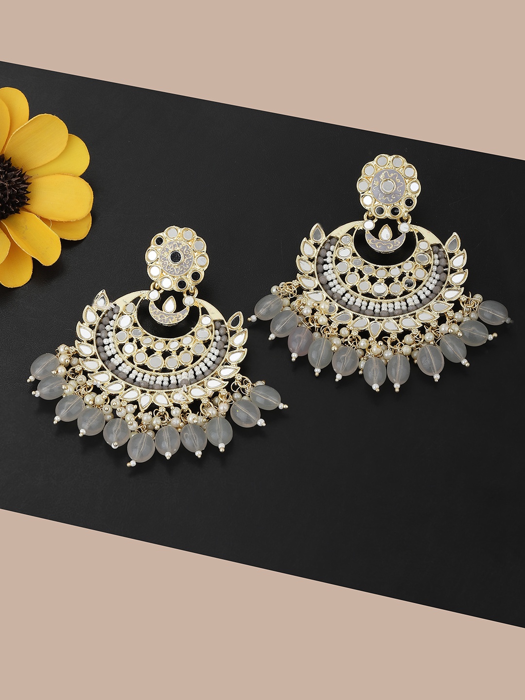 

KOLHA-BY CARLTON Gold-Plated & White Circular Jhumkas Earrings
