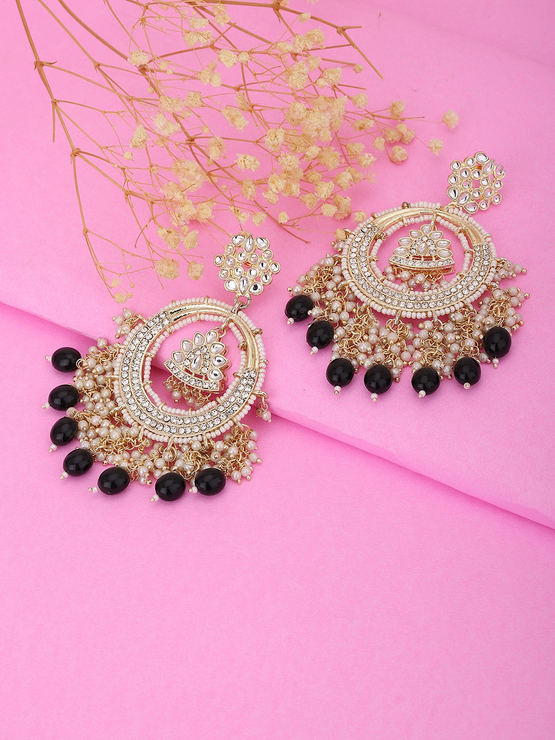 

KOLHA-BY CARLTON Gold-Plated & Black Circular Jhumkas Earrings