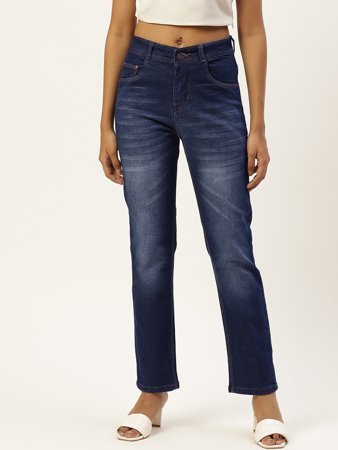 

PARIS HAMILTON Women Blue Boyfriend Fit High-Rise Light Fade Stretchable Jeans