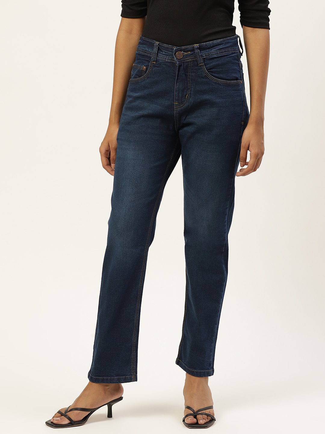 

PARIS HAMILTON Women Navy Blue Boyfriend Fit High-Rise Light Fade Stretchable Jeans