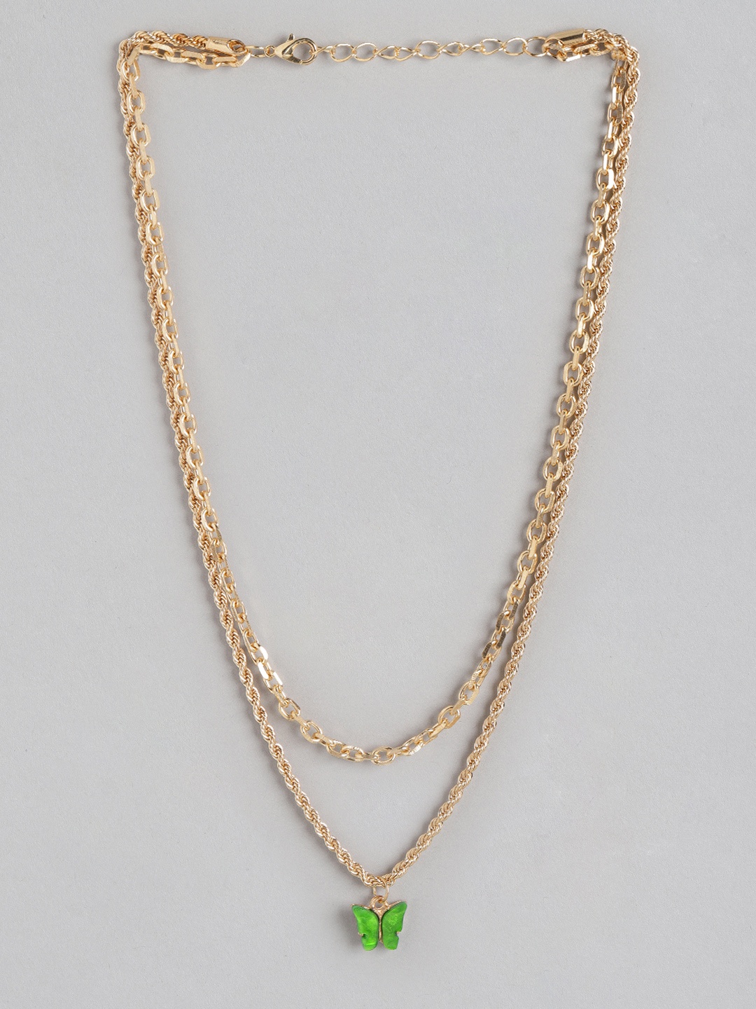 

Jewels Galaxy Women Gold-Toned & Red Butterfly Pendant With Layered Chain