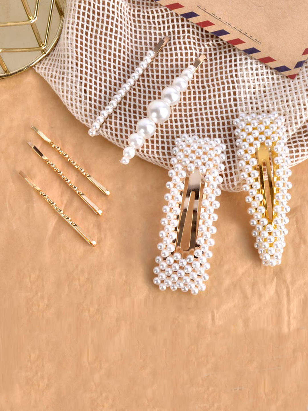 

Jewels Galaxy Women White & Gold-Toned Set of 7 Alligator Hair Clip