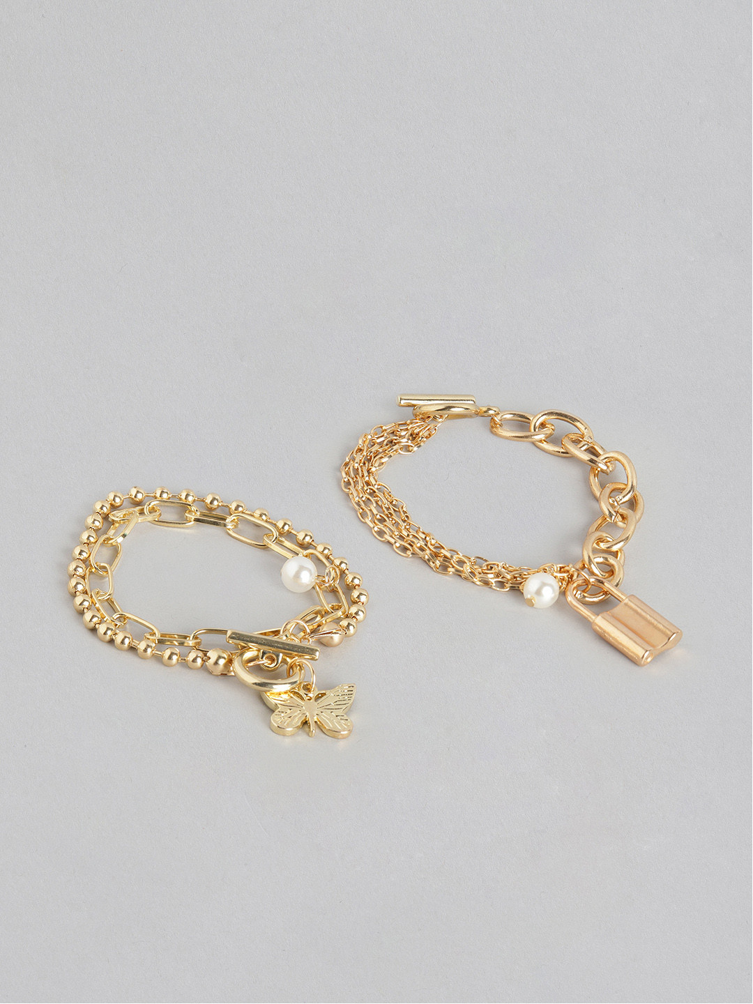 

Jewels Galaxy Women Set of 2 Gold-Plated Link Bracelet