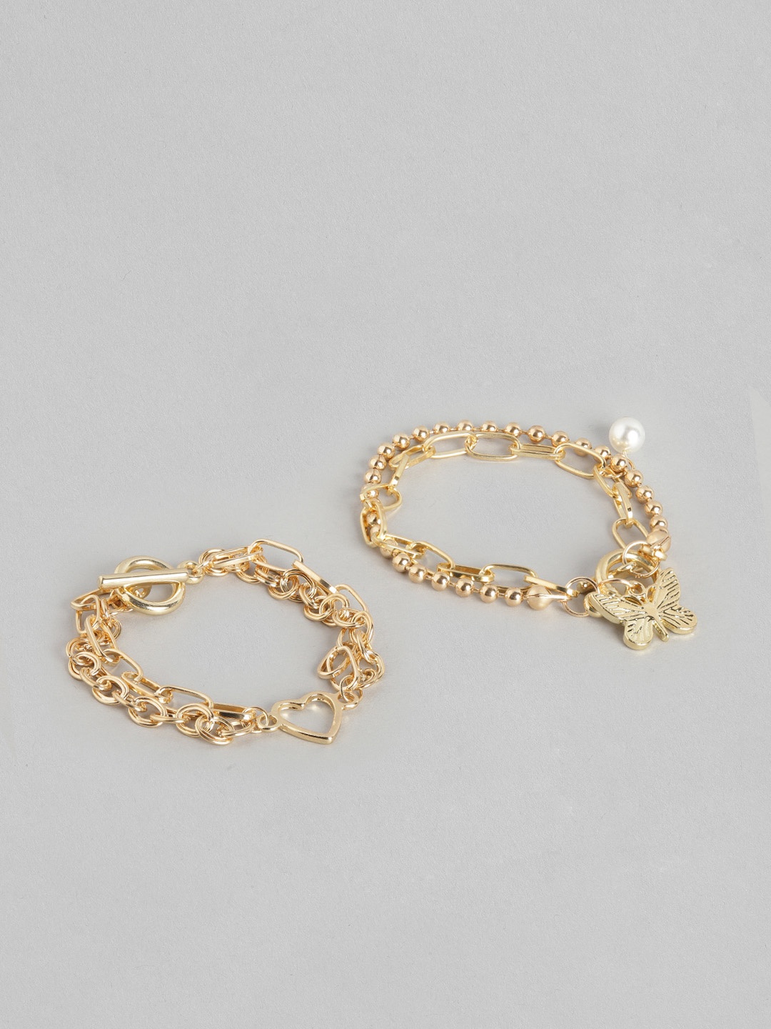 

Jewels Galaxy Women Set of 2 Gold-Plated Link Bracelet