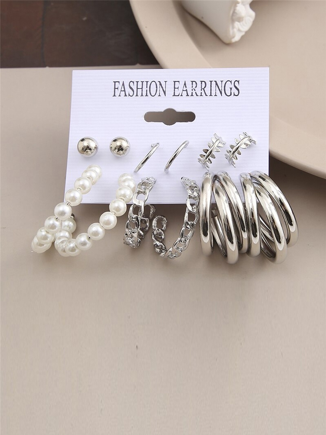 

Jewels Galaxy Silver-Toned Contemporary Set of 6 Earrings