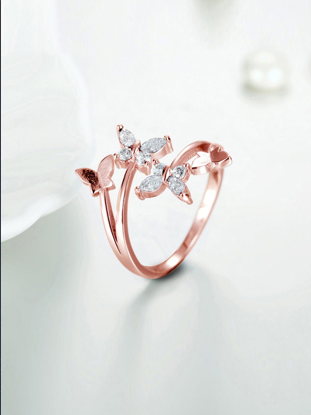 

Jewels Galaxy Women Rose Gold-Toned Butterfly Crystal Adjustable Finger Ring