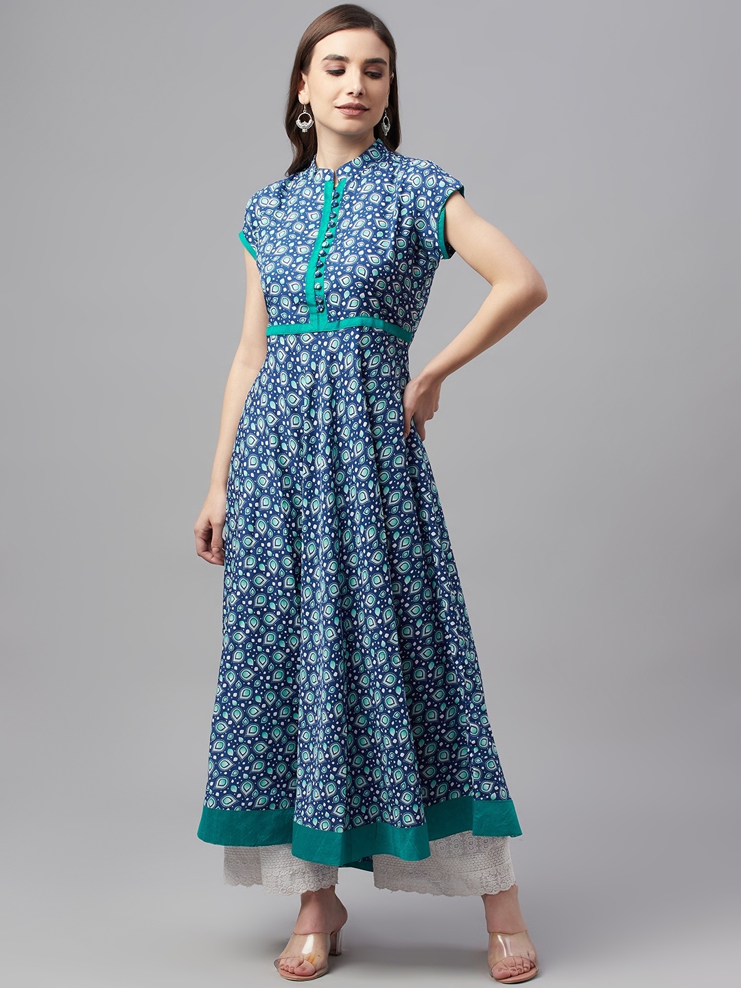 

MBE Women Blue & White Printed Anarkali Kurta