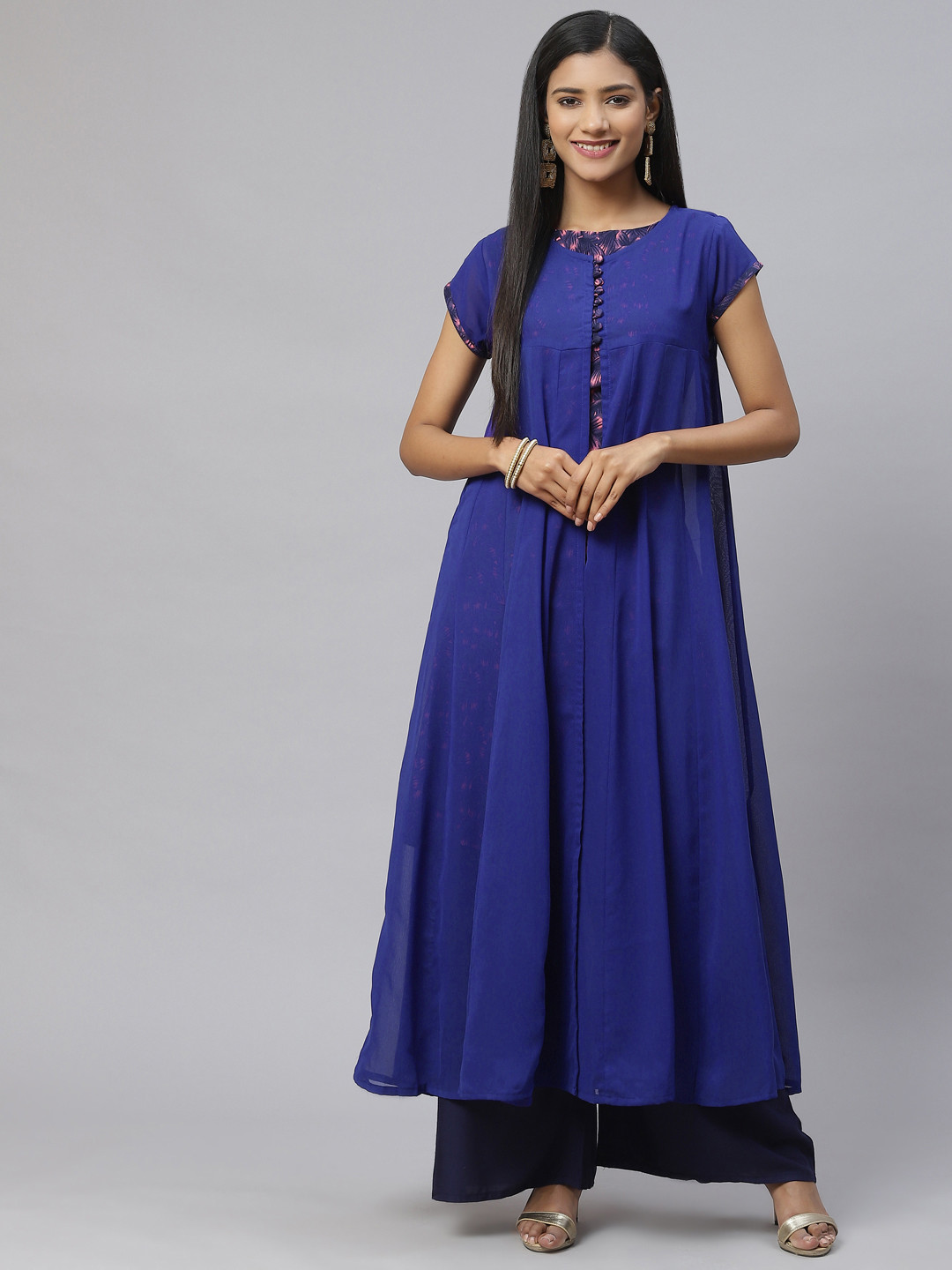 

MBE Women Blue Floral Printed Indie Prints Georgette Kurta