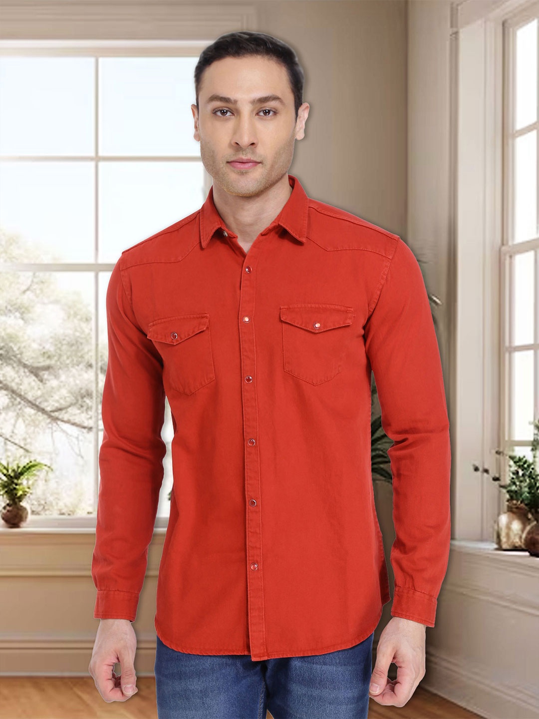 

Kuons Avenue Men Orange Smart Slim Fit Cotton Casual Shirt