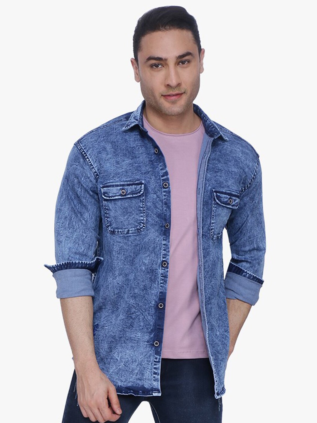 

Kuons Avenue Men Blue Smart Slim Fit Faded Cotton Casual Denim Shirt