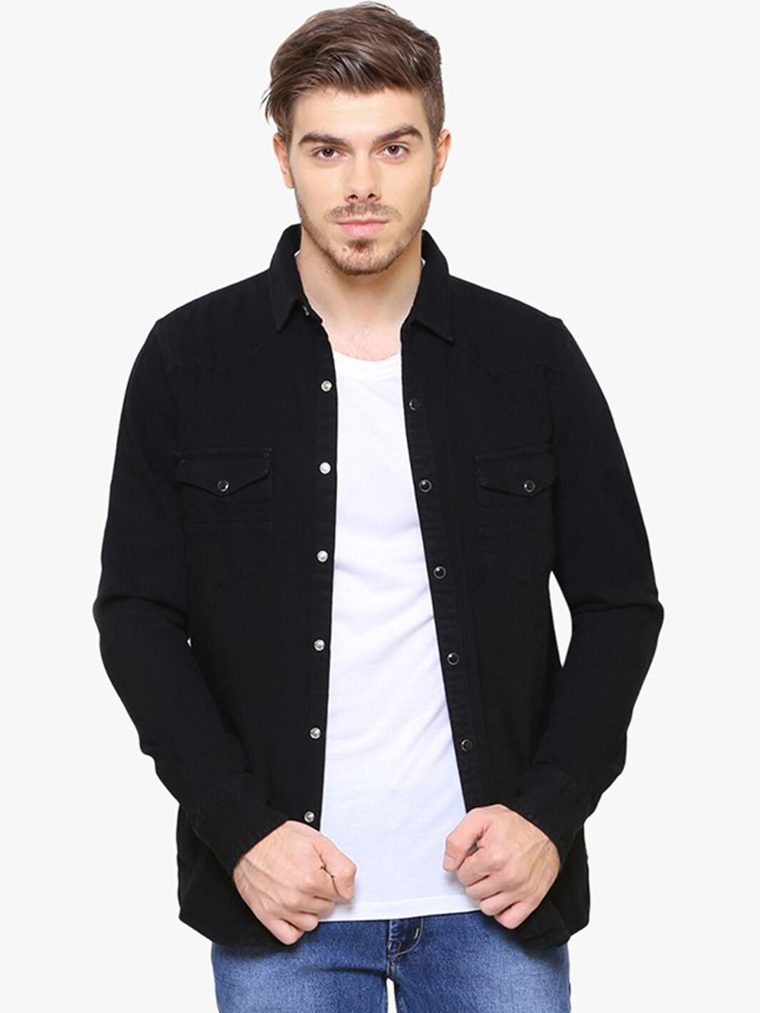 

Kuons Avenue Men Black Solid Smart Slim Fit Denim Casual Shirt