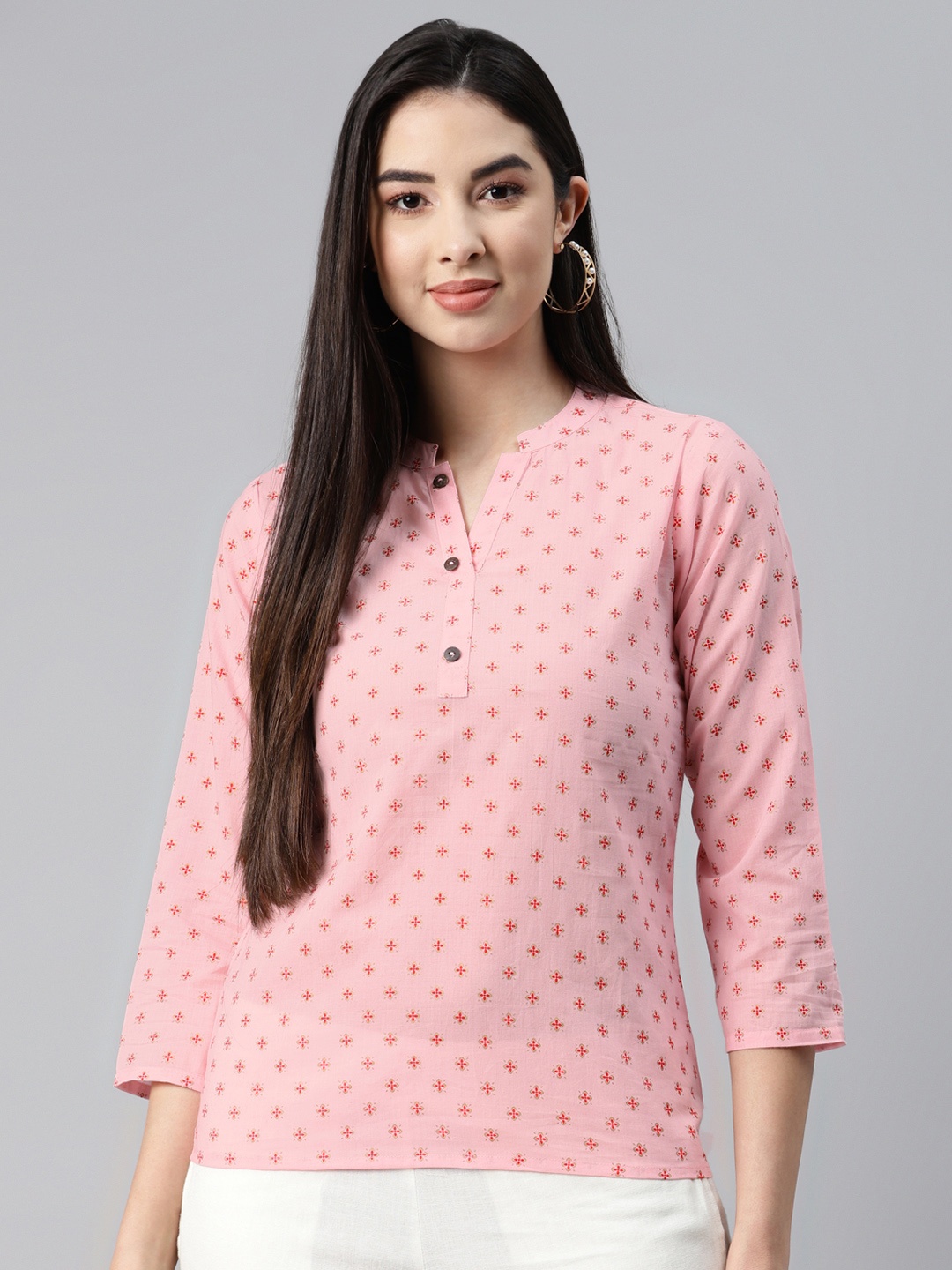 

MALHAAR Pink Ethnic Motifs Printed Cambric Kurti