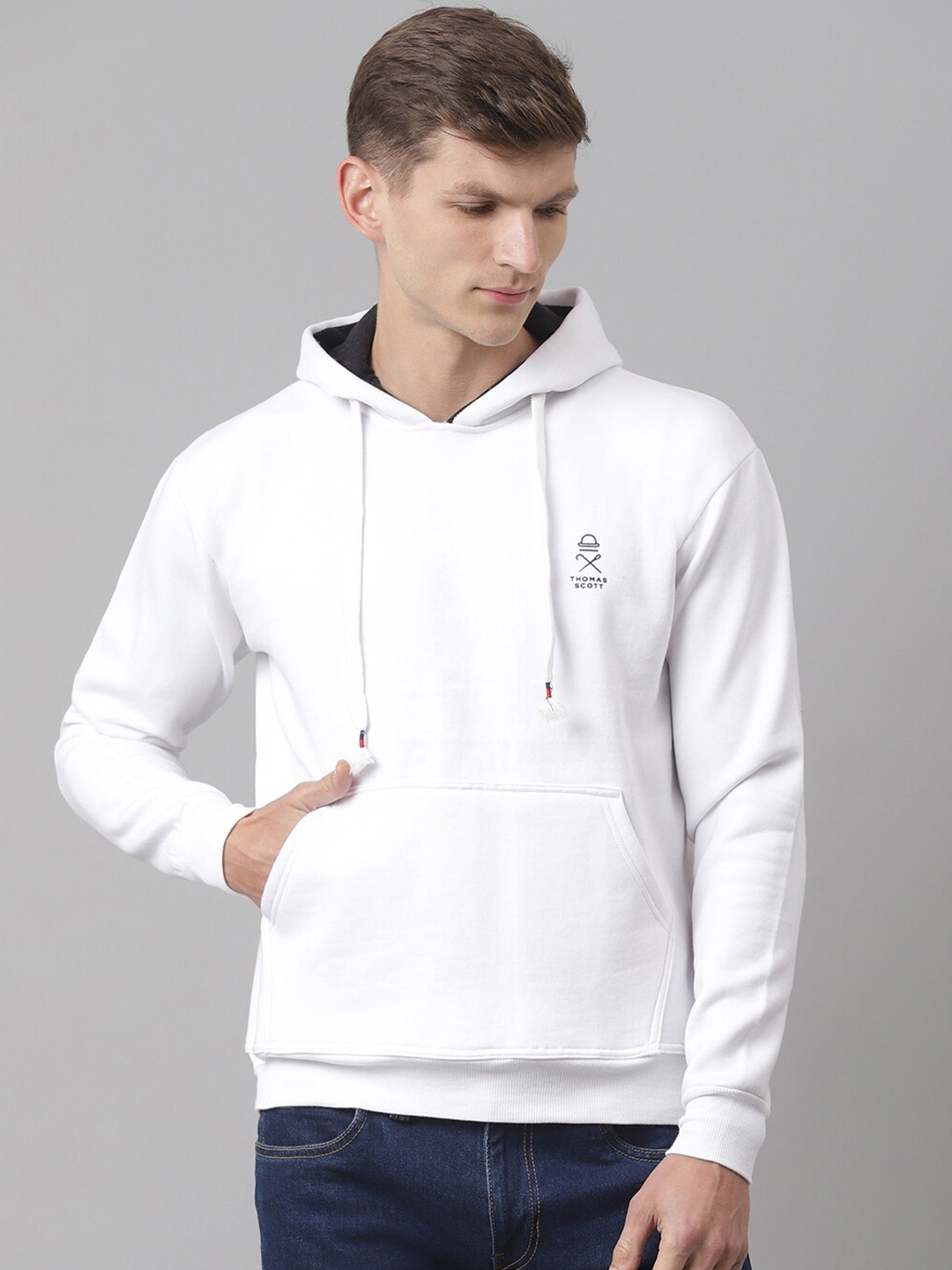 

Thomas Scott Men White Hooded Sustainable Sweatshirt