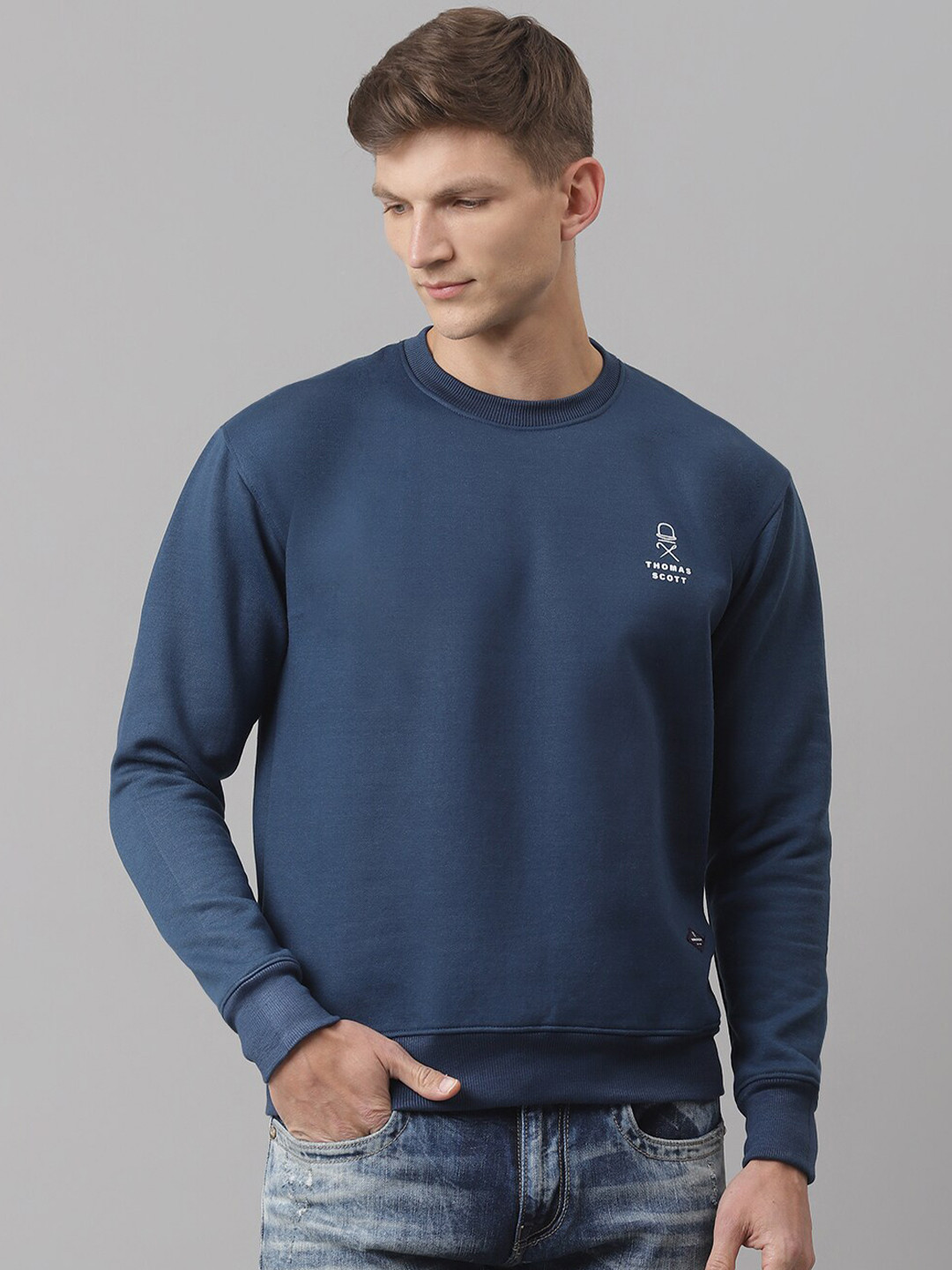 

Thomas Scott Men Blue Solid Round Neck Sustainable Sweatshirt