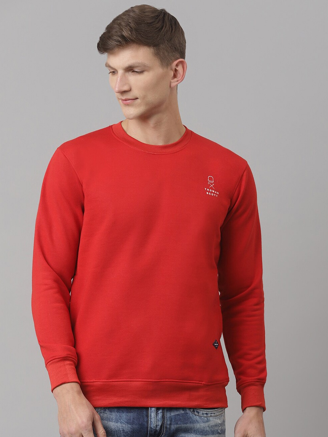 

Thomas Scott Men Red Solid Cotton Sustainable Sweatshirt