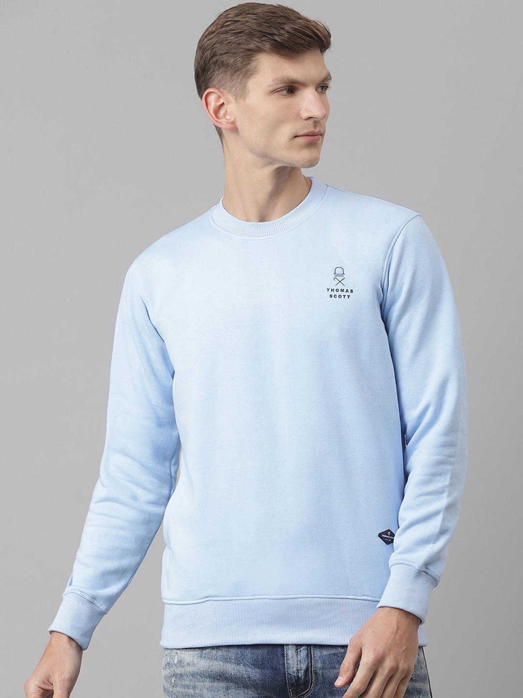 

Thomas Scott Men Sky Blue Solid Sustainable Sweatshirt